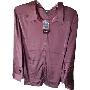 Torrid Madison Satin Button-Up Long Sleeve Shirt, NWT, 2X